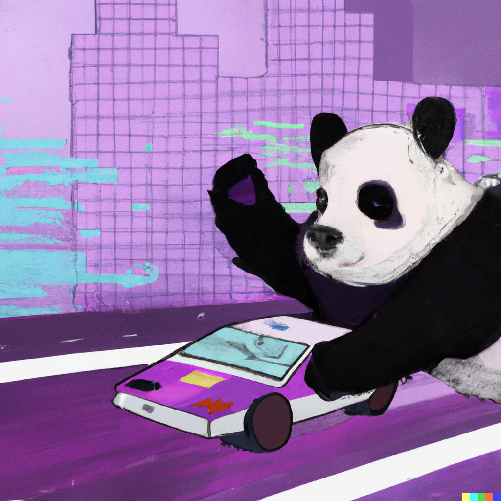 DALL·E prompt: A synthwave panda losing a race on a racetrack made of spreadsheet data